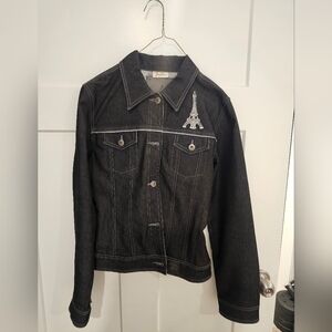 NEW Custom PARIS Guess Jean Jacket Black AU REVOIR Custom made. Size Medium